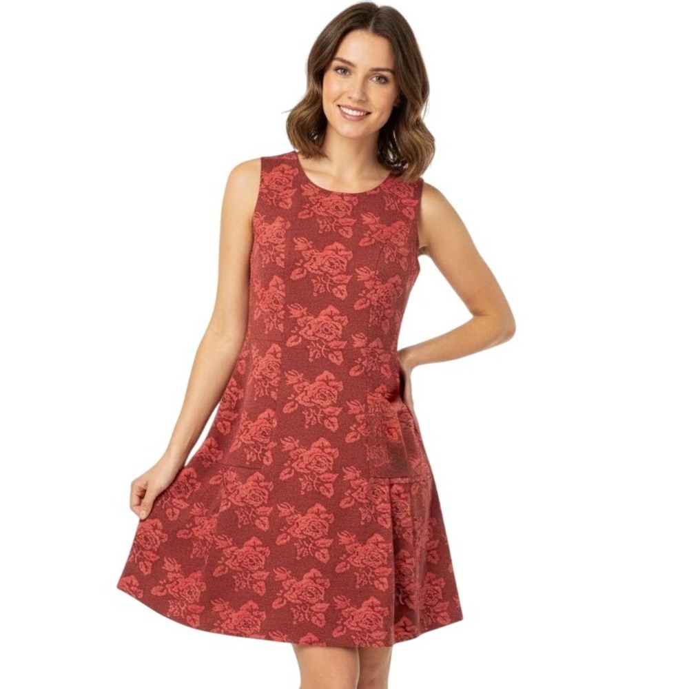 Xhilaration‎ Womens Dress Small Coral Black Floral Fit Flare Sleeveless Pullover